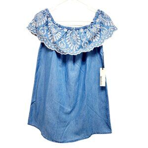 Blue Off-Shoulder Womens Embroidered dress Monde  Size S